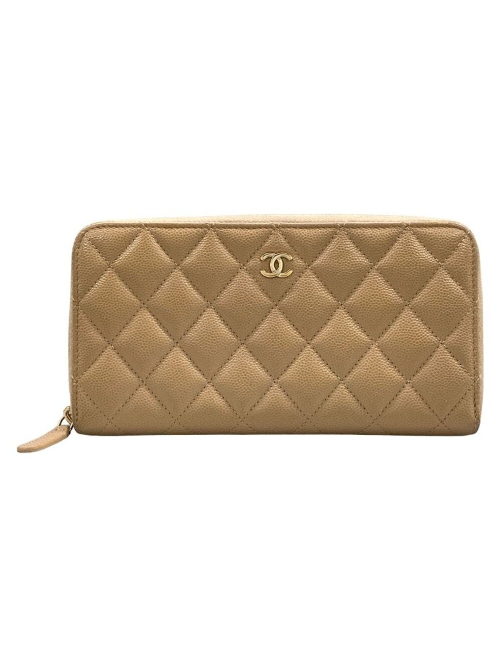 Chanel Wallet Quilted Beige Zip Around